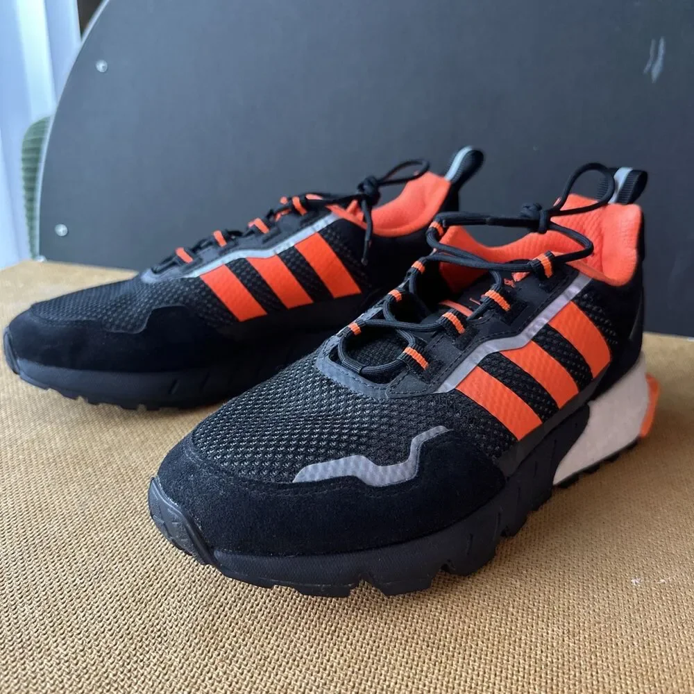 Adidas ZX 1K Boost Shoes Core Black-Solar Orange Silver H00428 Men’s Size 8